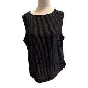 Linda Allard Ellen Tracy Black Pin Stripe Boat Top Sleeveless Blouse Size 12